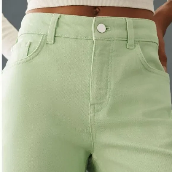 Pilcro The Yaya Mid-Rise Cropped Flare Jeans in Soft Aloe Green Women's Size 32